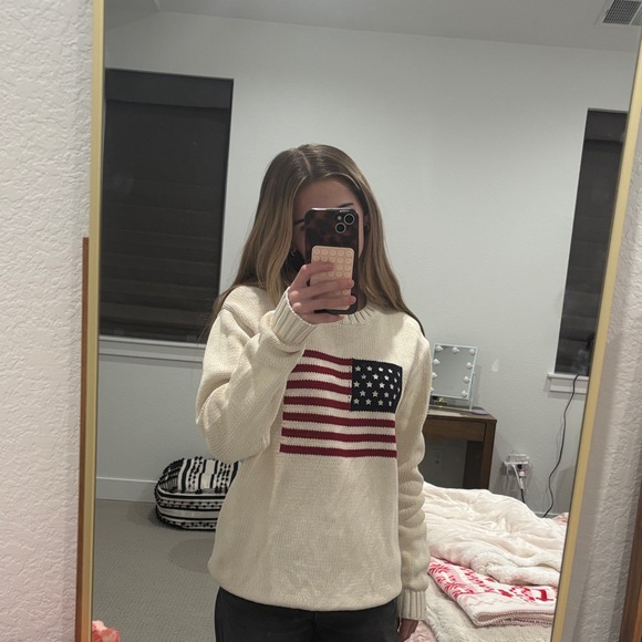 Brandy Melville Tops - Brandy Melville Cream Hoodie with American Flag